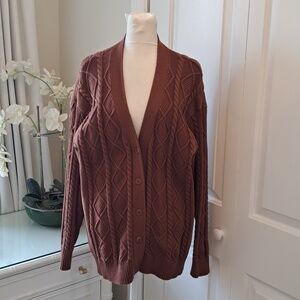 Sunday Best Aritzia Womens Lenora Brown Cotton Cable Knit Oversized Cardigan S